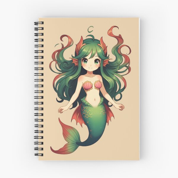 Item preview, Cute Anime Mermaid Girl Green and Coral Hair Illustration designed and sold by digitalbob60.