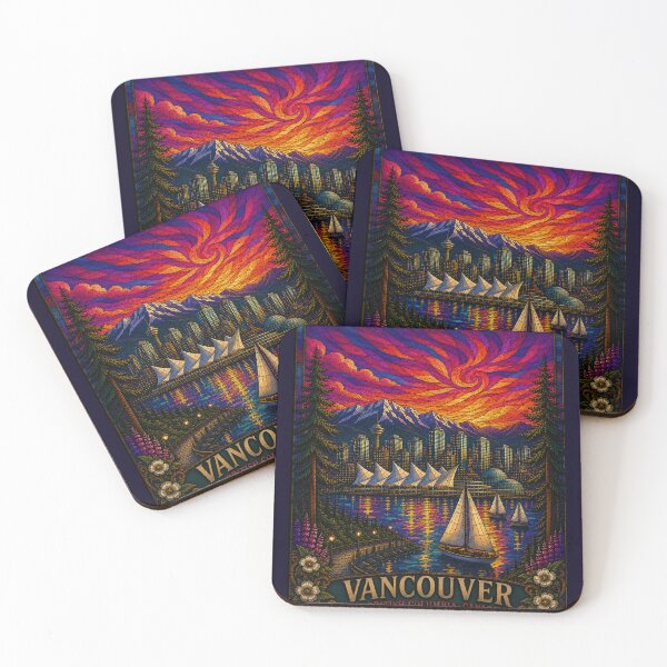 Item preview, Vancouver British Columbia Canada Stained Glass Travel Poster | Vintage City Wall Art designed and sold by Swanny's Custom T-shirt and Gift Designs.