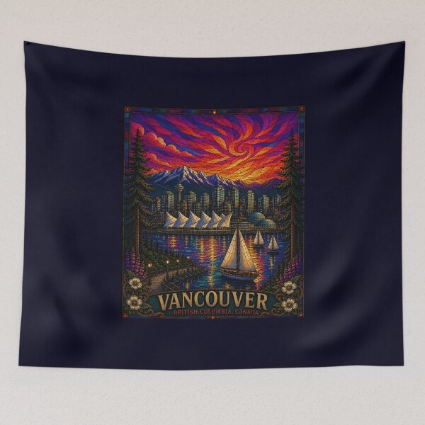 Item preview, Vancouver British Columbia Canada Stained Glass Travel Poster | Vintage City Wall Art designed and sold by Swanny's Custom T-shirt and Gift Designs.