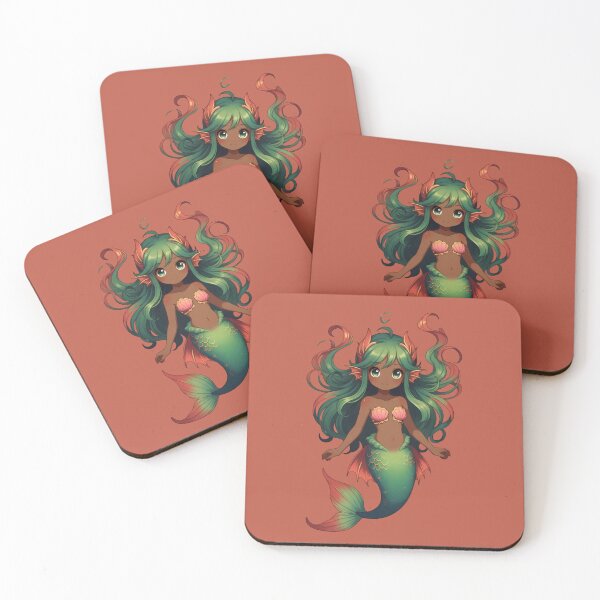 Item preview, Cute Anime Mermaid Chibi Green Hair Coral Tail designed and sold by digitalbob60.