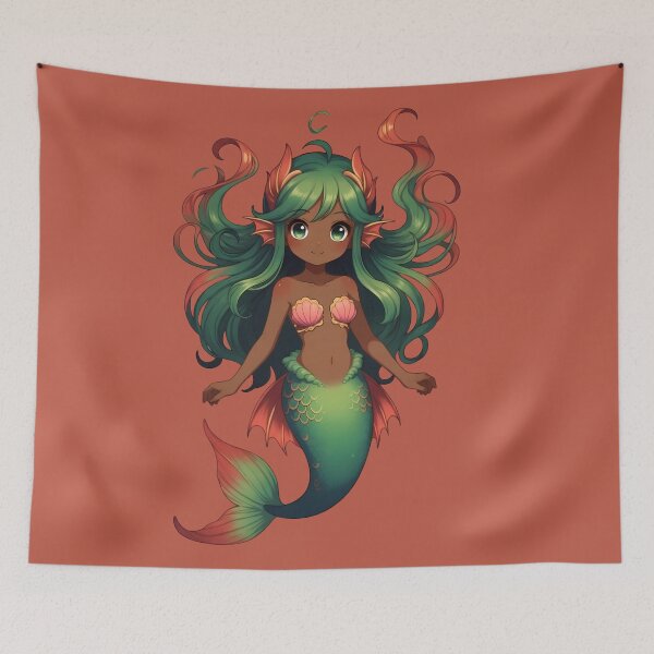 Item preview, Cute Anime Mermaid Chibi Green Hair Coral Tail designed and sold by digitalbob60.