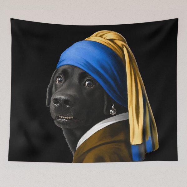 Item preview, Shy Black Labrador with a Pearl Earring designed and sold by AtlasMuseum.