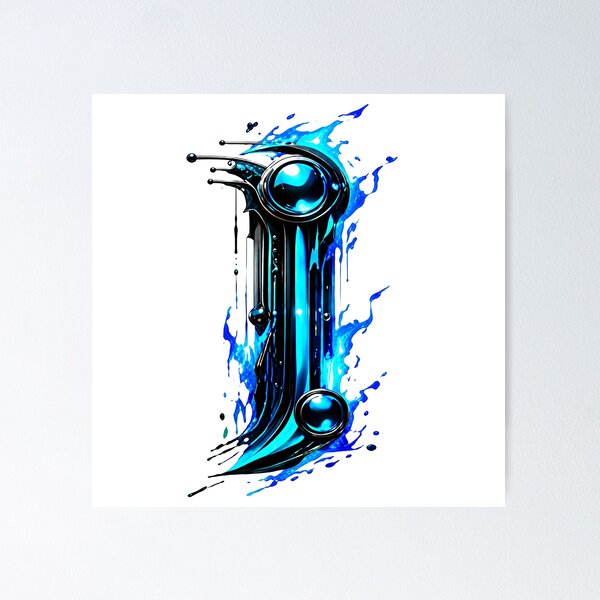 Item preview, AquaFlare Cipher The Teal Inferno Letter I designed and sold by BlissBlvdShop.