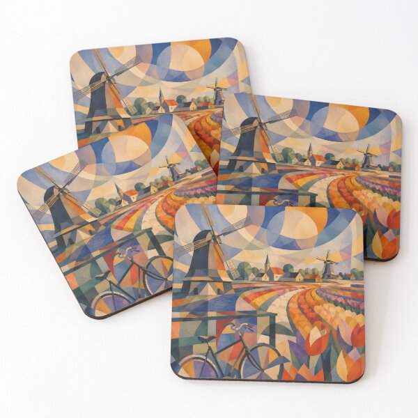 Item preview, Colorful Dutch Windmills, Tulip Fields and Bicycle – Geometric Netherlands Art designed and sold by GutyzDesignsES.