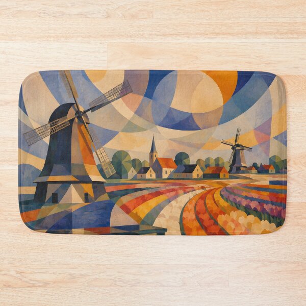 Item preview, Colorful Dutch Windmills, Tulip Fields and Bicycle – Geometric Netherlands Art designed and sold by GutyzDesignsES.