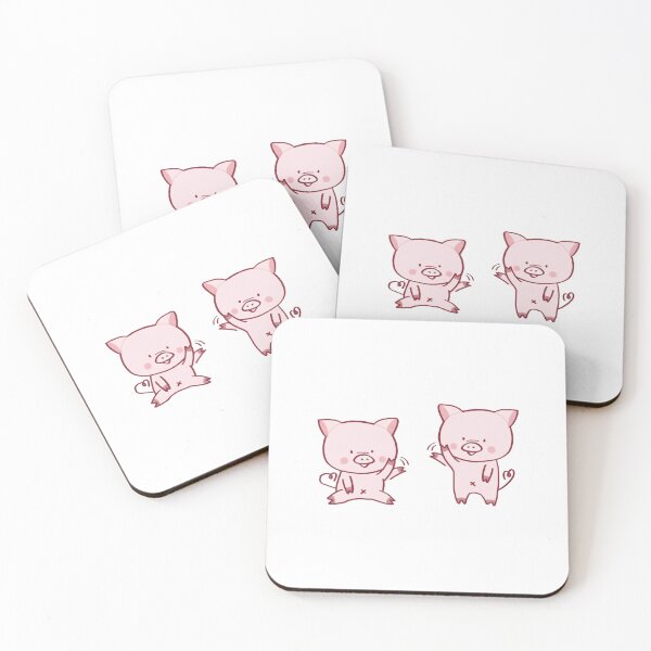 Item preview, Cute Pig Waving Kawaii Pink Piglet Pair Cartoon Illustration designed and sold by Ballooonfisher.