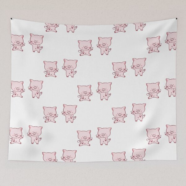 Item preview, Cute Pig Waving Kawaii Pink Piglet Pair Cartoon Illustration designed and sold by Ballooonfisher.