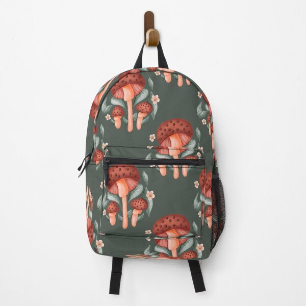 Item preview, Fall Mushrooms with Flowers and Leaves on a Dark Sage Green Background designed and sold by Lavender Mint Graphics.