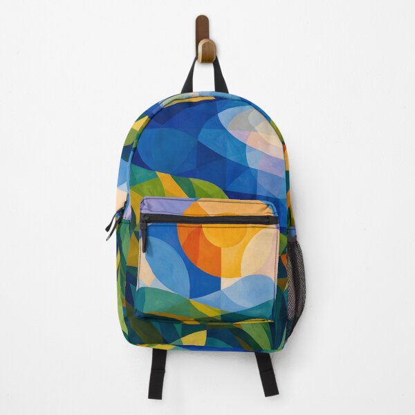 Item preview, Geometric Blue Lake and Sunrise – Mid Century Modern Landscape designed and sold by GutyzDesignsES.
