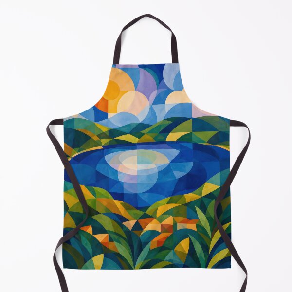 Item preview, Geometric Blue Lake and Sunrise – Mid Century Modern Landscape designed and sold by GutyzDesignsES.