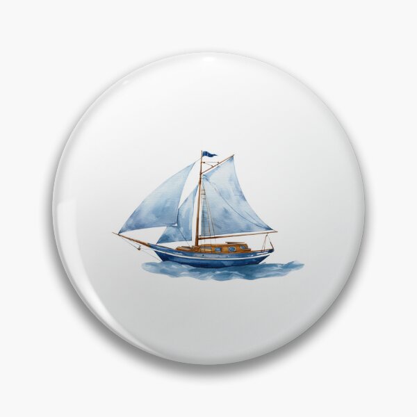 Item preview, Blue Sailboat Watercolor Art | Nautical Coastal Boat Illustration with Classic Navy Border designed and sold by Ramona-Gliga.