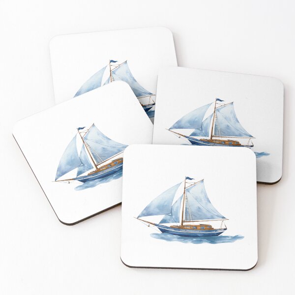 Item preview, Blue Sailboat Watercolor Art | Nautical Coastal Boat Illustration with Classic Navy Border designed and sold by Ramona-Gliga.