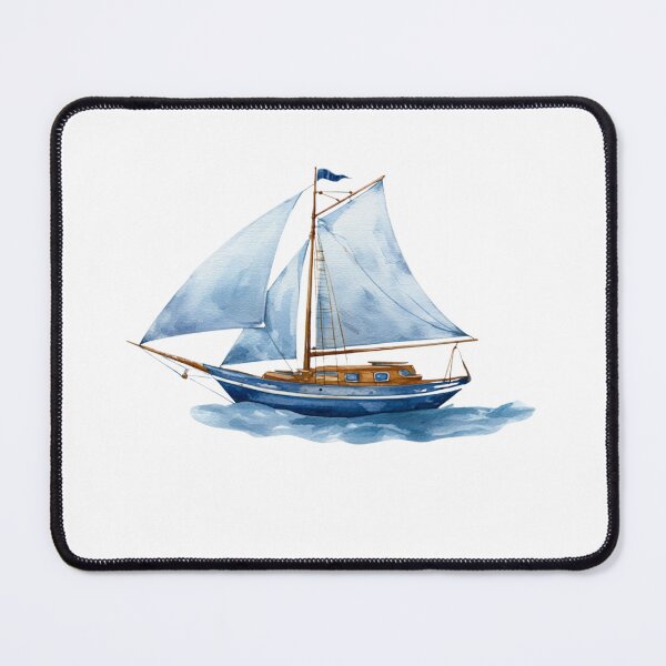 Item preview, Blue Sailboat Watercolor Art | Nautical Coastal Boat Illustration with Classic Navy Border designed and sold by Ramona-Gliga.