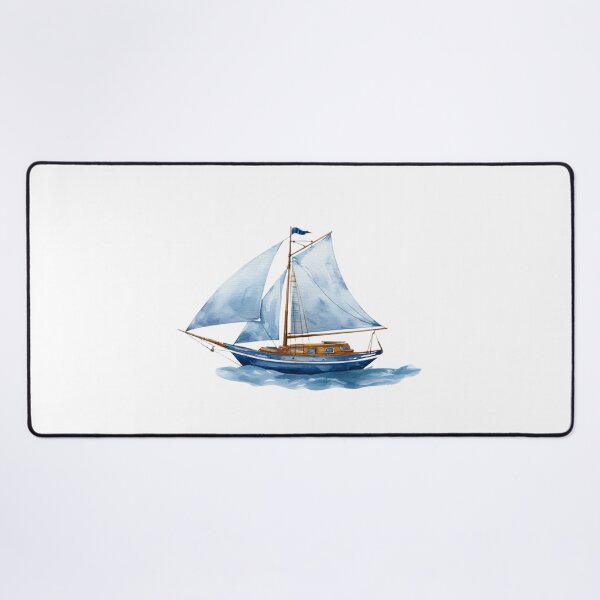 Item preview, Blue Sailboat Watercolor Art | Nautical Coastal Boat Illustration with Classic Navy Border designed and sold by Ramona-Gliga.