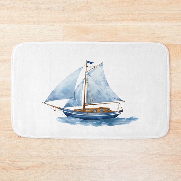 Item preview, Blue Sailboat Watercolor Art | Nautical Coastal Boat Illustration with Classic Navy Border designed and sold by Ramona-Gliga.