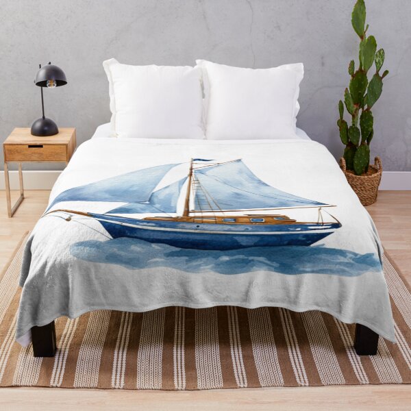 Item preview, Blue Sailboat Watercolor Art | Nautical Coastal Boat Illustration with Classic Navy Border designed and sold by Ramona-Gliga.
