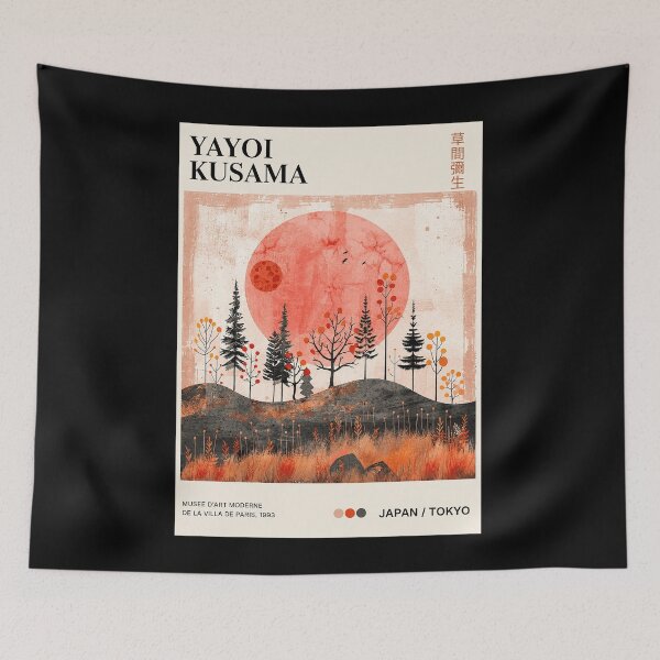 Item preview, Yayoi Kusama Red Sun Poster Print 1993 - Japanese Landscape Wall Art, Tokyo Red Moon Tree Silhouette Decor designed and sold by HappyGrandmaUB.