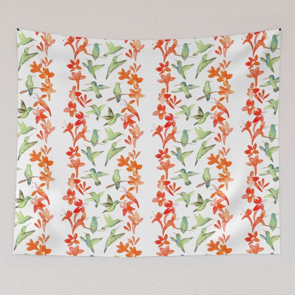 Item preview, Watercolor Hummingbirds and Honeysuckle Flowers Pattern designed and sold by andrebalest.art.