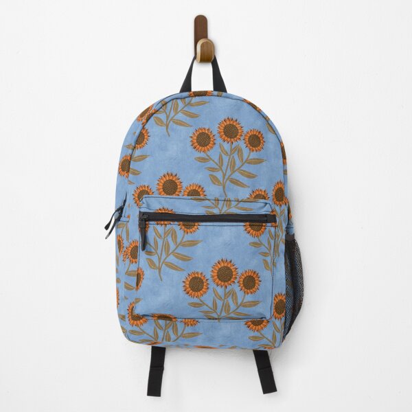 Aperçu de l'œuvre Motifs d'automne : tournesols sur fond bleu créée et vendue par Lavender Mint Graphics.