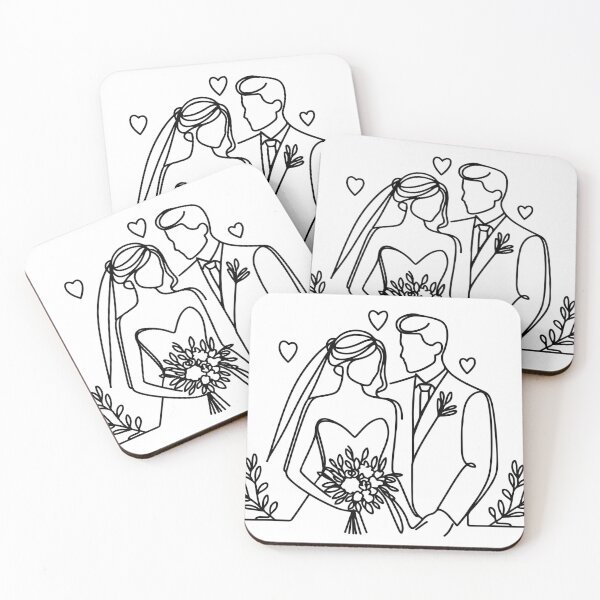 Item preview, Just Married In Love Bride and Groom Line Art designed and sold by pixiedustpaint.