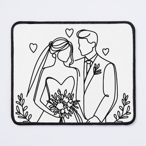 Item preview, Just Married In Love Bride and Groom Line Art designed and sold by pixiedustpaint.