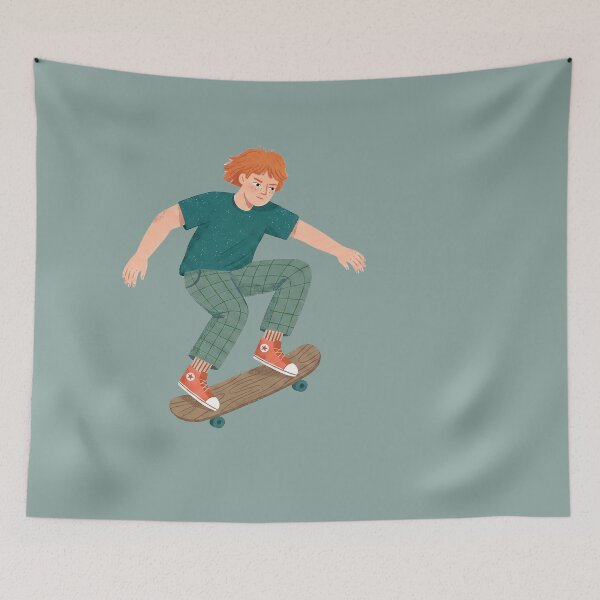Item preview, Freckled Skater Kid in Plaid Trousers designed and sold by PurpleParlo.
