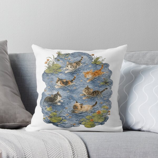 Item preview, Whimsical Watercolor Swimming Kittens in the Lily Pond designed and sold by haitrieuic96.