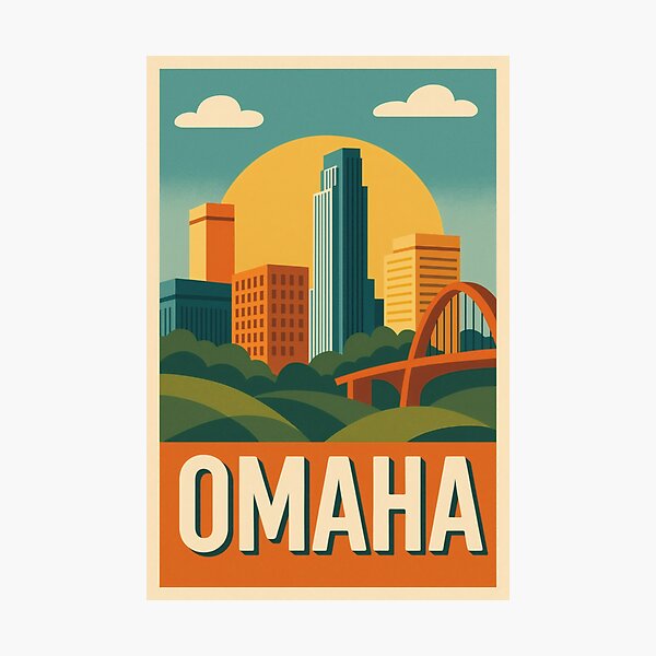 Item preview, Retro Pop Art Poster Illustration of Omaha | Bold Downtown Skyline, Bob Kerrey Pedestrian Bridge & Riverfront Design | Vintage Nebraska Wall Art Decor designed and sold by PaintedPixels01.