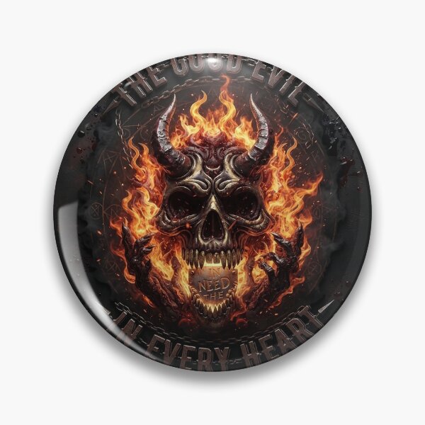 Item preview, Fiery Demon Cranium Metal Emblem designed and sold by Voodoo Store Paranormal Collections.