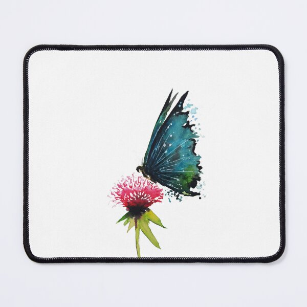 Item preview, Watercolor Blue Butterfly on Pink Floral Flower Art designed and sold by Little Bloom Studio.
