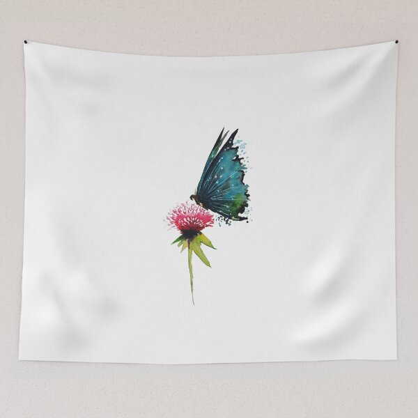 Item preview, Watercolor Blue Butterfly on Pink Floral Flower Art designed and sold by Little Bloom Studio.