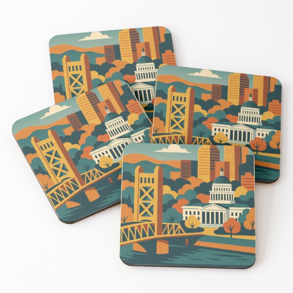 Item preview, Retro Pop Art Poster Illustration of Sacramento | Bold California State Capitol, Tower Bridge & Downtown Skyline | Vintage California Wall Art Decor designed and sold by PaintedPixels01.