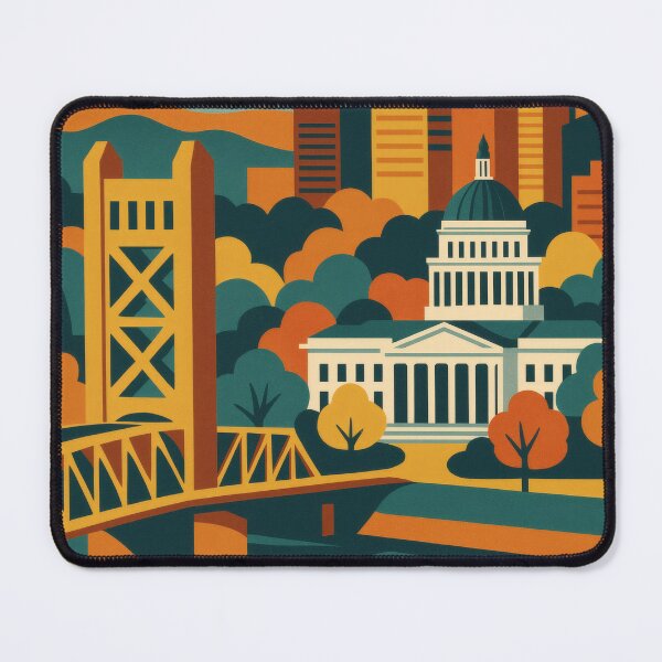 Item preview, Retro Pop Art Poster Illustration of Sacramento | Bold California State Capitol, Tower Bridge & Downtown Skyline | Vintage California Wall Art Decor designed and sold by PaintedPixels01.