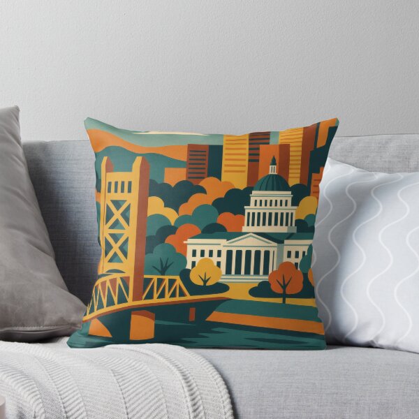 Item preview, Retro Pop Art Poster Illustration of Sacramento | Bold California State Capitol, Tower Bridge & Downtown Skyline | Vintage California Wall Art Decor designed and sold by PaintedPixels01.