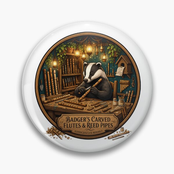 Item preview, Badger's Carved Flutes & Reed Pipes | Woodland Instrument Maker | Fantasy Music Workshop | Cottagecore Musician Gift designed and sold by MrDev.