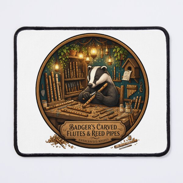 Item preview, Badger's Carved Flutes & Reed Pipes | Woodland Instrument Maker | Fantasy Music Workshop | Cottagecore Musician Gift designed and sold by MrDev.