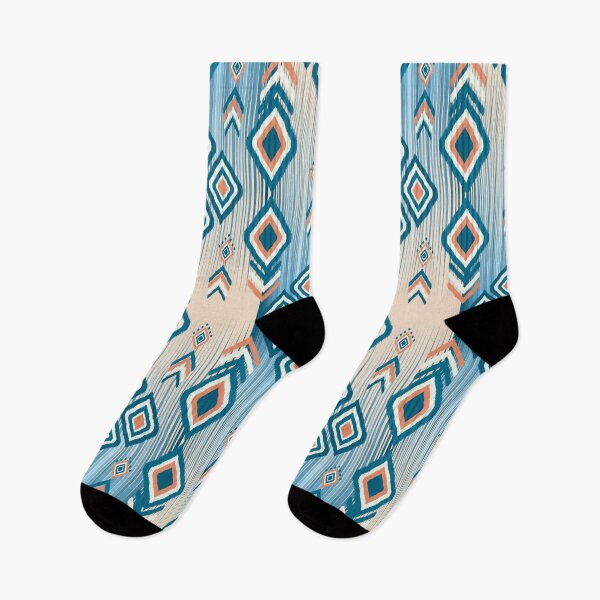 Item preview, Southwestern Tribal Diamond Textile in Blue and Coral designed and sold by Aumpuk.