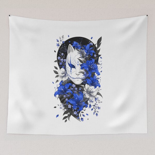 Item preview, Blue Kitsune Mask Japanese Streetwear Art designed and sold by MARQUES DESIGN ART .