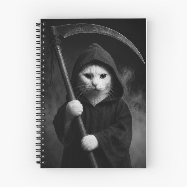 Item preview, Grim Reaper Cat with Scythe – Spooky Hooded Cat Portrait designed and sold by thesnakeater.
