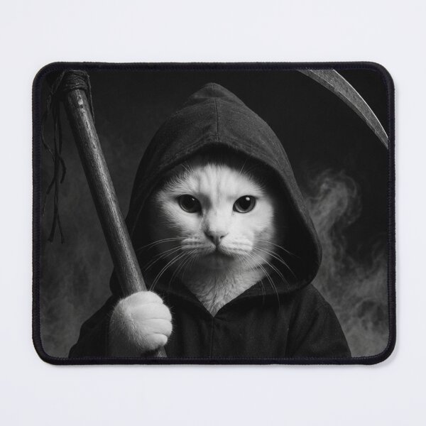 Item preview, Grim Reaper Cat with Scythe – Spooky Hooded Cat Portrait designed and sold by thesnakeater.