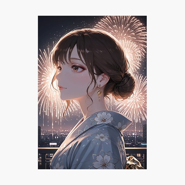 Item preview, Rooftop Fireworks Dream – Elegant City Pop Poster designed and sold by SEIMEI2025.