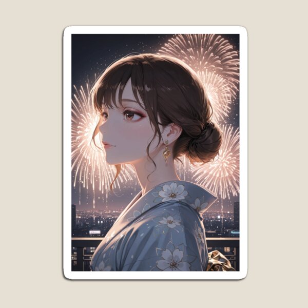 Item preview, Rooftop Fireworks Dream – Elegant City Pop Poster designed and sold by SEIMEI2025.