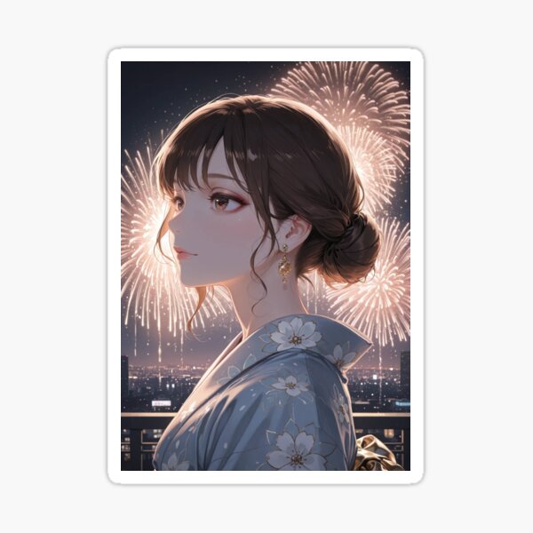 Item preview, Rooftop Fireworks Dream – Elegant City Pop Poster designed and sold by SEIMEI2025.
