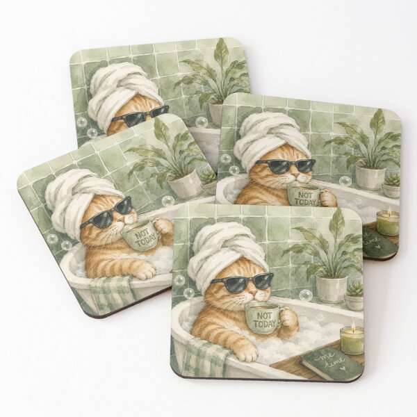 Item preview, Not Today Cat Spa Day - Funny Orange Tabby Cat in Bathtub Watercolor designed and sold by DreamyBrushArt.