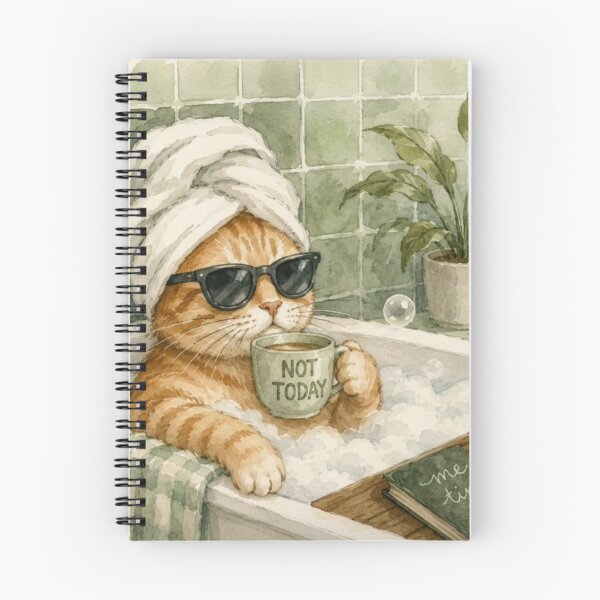 Item preview, Not Today Cat Spa Day - Funny Orange Tabby Cat in Bathtub Watercolor designed and sold by DreamyBrushArt.