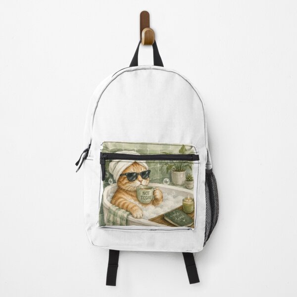 Item preview, Not Today Cat Spa Day - Funny Orange Tabby Cat in Bathtub Watercolor designed and sold by DreamyBrushArt.