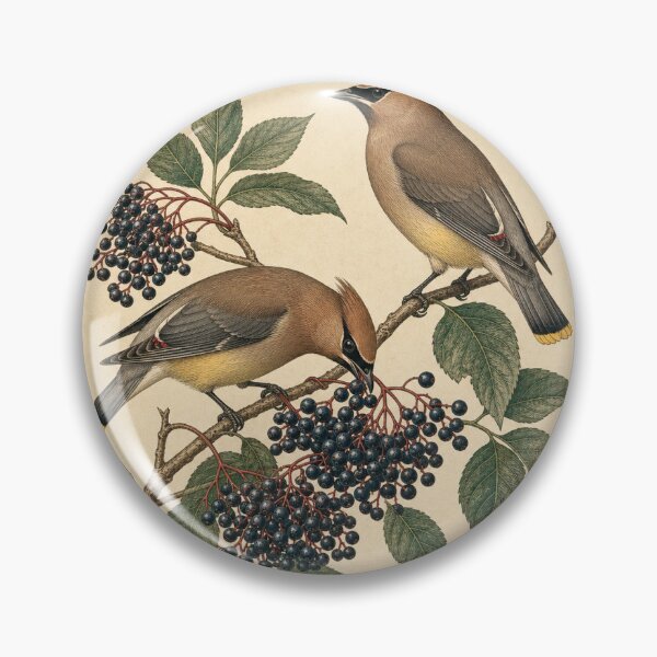 Item preview, Cedar Waxwing and Elderberry — Native Berry Garden Art designed and sold by QuietWingGuide.