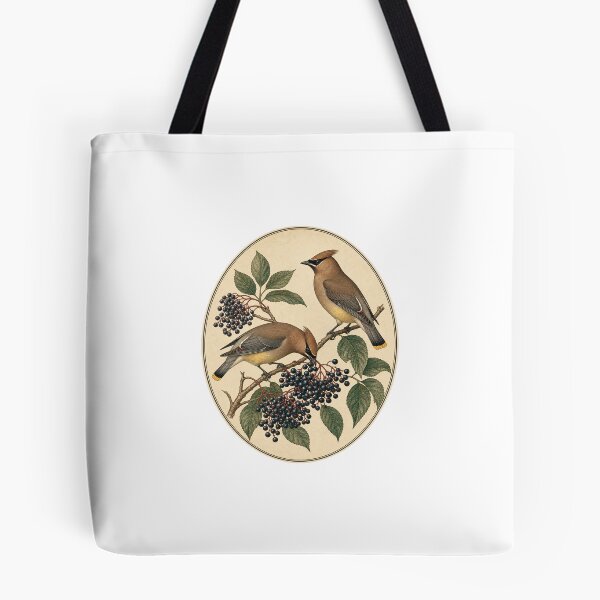 Item preview, Cedar Waxwing and Elderberry — Native Berry Garden Art designed and sold by QuietWingGuide.