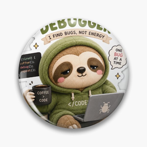 Item preview, Lazy Sloth Debugger Mascot Sticker | Cute Coding Sloth Kawaii Plush Sticker` designed and sold by Chinnibujji.
