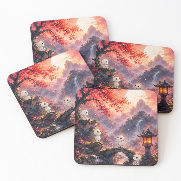 Item preview, Kodama Autumn Forest Spirits at Sunset Stone Bridge designed and sold by Jaideep Walia.